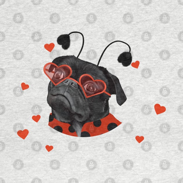 Little Love Pug | Black Pug With Heart Sunglasses by Suneldesigns